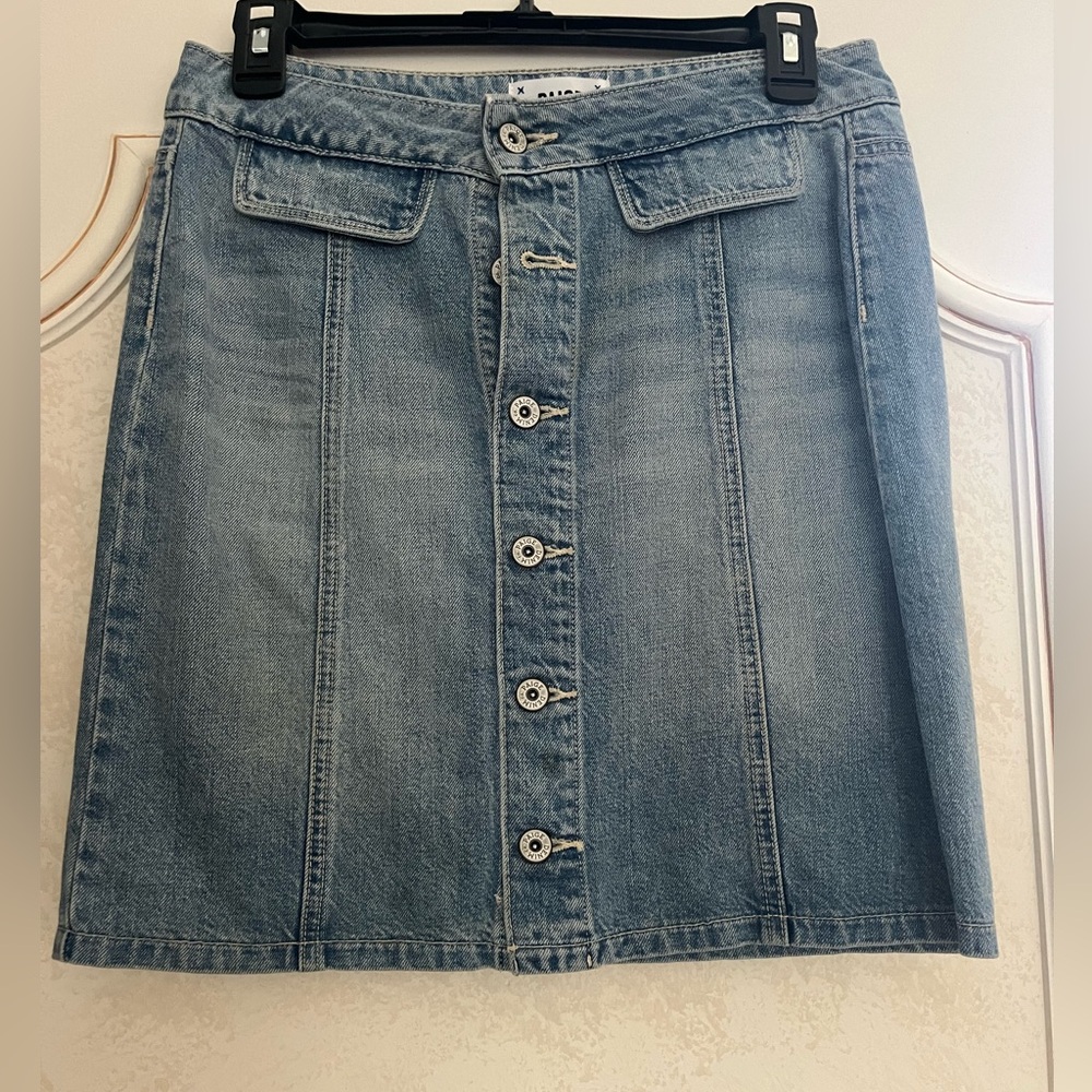 PAIGE Denim Button Front Mini Skirt Size 27 – Light Wash Jean Skirt